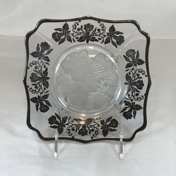 Vintage Silver Overlay Glass Embossed Fruits Service Plate - Picture 2 of 7
